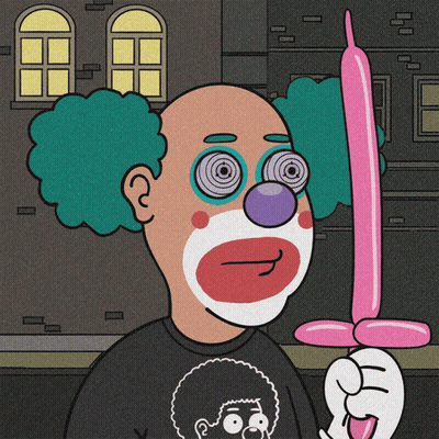 A Cartoon Of A Clown Holding A Balloon GIF