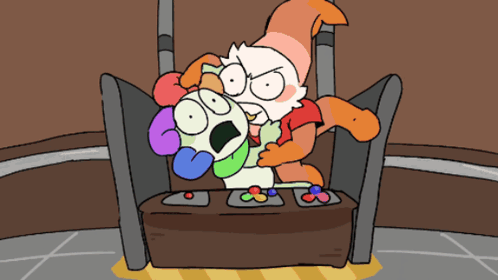 A Cartoon Of A Clown Holding Another Clown In His Arms GIF