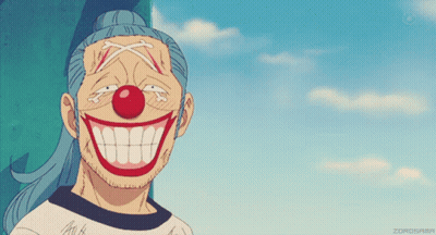 A Cartoon Of A Clown With A Big Smile And A Blue Hair GIF