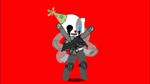 A Cartoon Of A Clown With A Party Hat On His Head GIF