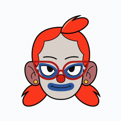 A Cartoon Of A Clown With Red Hair And Glasses GIF