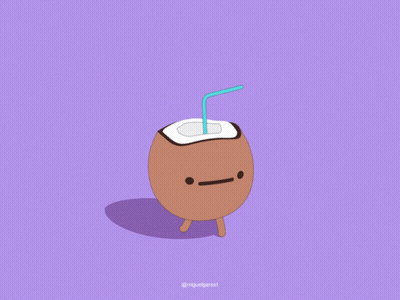 A Cartoon Of A Coconut With A Straw Sticking Out Of It GIF