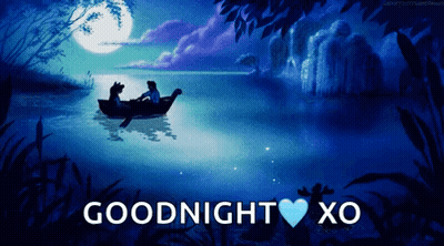 A Cartoon Of A Couple In A Boat With The Words Goodnight Xo On The Bottom GIF