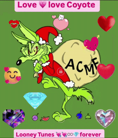 A Cartoon Of A Coyote Wearing A Santa Hat Carrying A Bag That Says Acme GIF
