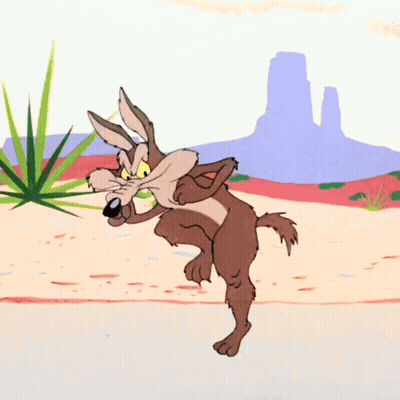 A Cartoon Of A Coyote With A Plant In His Mouth GIF