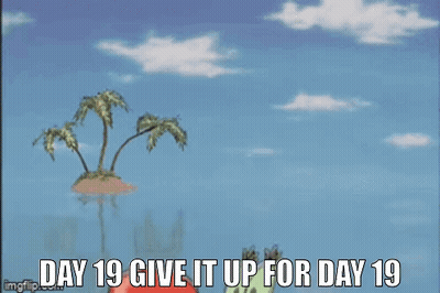 A Cartoon Of A Crab Holding A Bell With The Words `` Day 19 Give It Up For Day 19 '' GIF