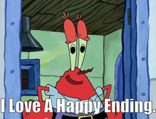 A Cartoon Of A Crab Says I Love A Happy Ending GIF