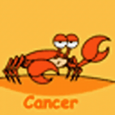 A Cartoon Of A Crab With Big Eyes And The Word Cancer On A Yellow Background GIF