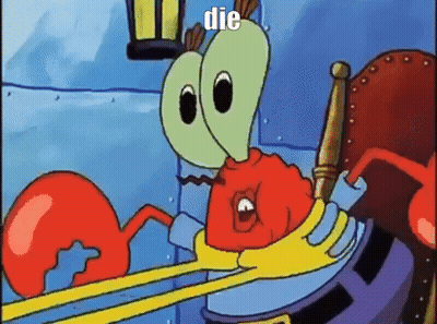 A Cartoon Of A Crab With The Word Die Written On The Bottom GIF