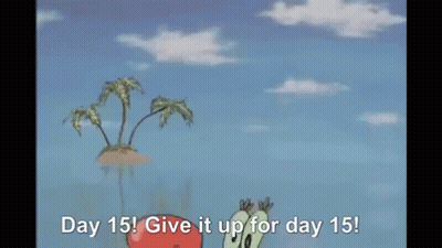 A Cartoon Of A Crab With The Words Day 15 Give It Up For Day 15 GIF
