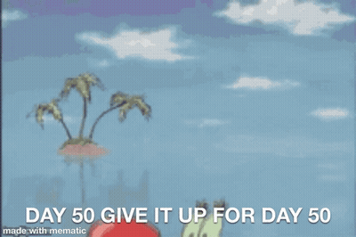 A Cartoon Of A Crab With The Words Day 50 Give It Up For Day 50 GIF