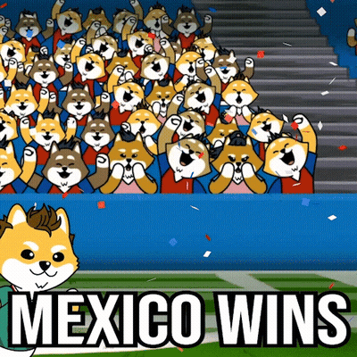 A Cartoon Of A Crowd Of Dogs With Mexico Wins Written On The Bottom GIF