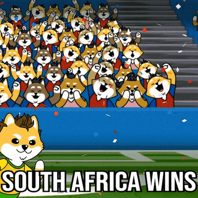 A Cartoon Of A Crowd Of Dogs With The Words South Africa Wins GIF