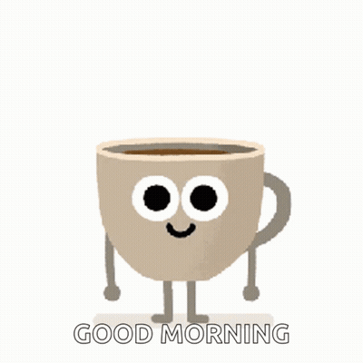 A Cartoon Of A Cup Of Coffee With Arms And Legs And The Words Good Morning GIF