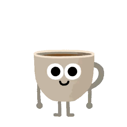 A Cartoon Of A Cup Of Coffee With Arms And Legs Holding A Heart Sticker