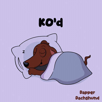 A Cartoon Of A Dachshund Sleeping Under A Blanket With The Words Ko 'D Above It GIF