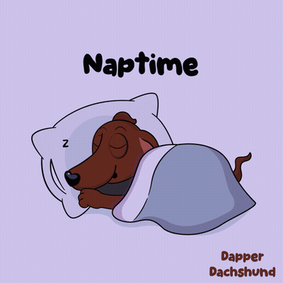 A Cartoon Of A Dachshund Sleeping Under A Blanket With The Words Naptime Above It GIF