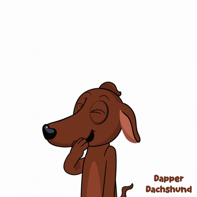 A Cartoon Of A Dachshund With The Name Dapper Dachshund Written Below It GIF