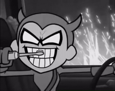 A Cartoon Of A Devil Brushing His Teeth In A Car GIF