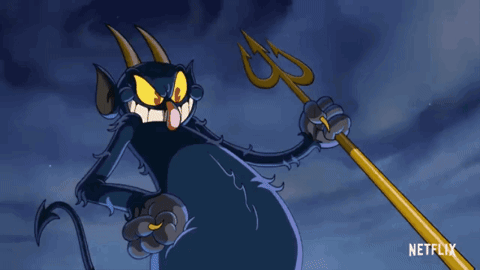 A Cartoon Of A Devil Holding A Trident With The Words Hellooooo On The Bottom GIF
