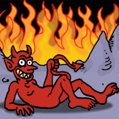 A Cartoon Of A Devil Laying On The Ground GIF