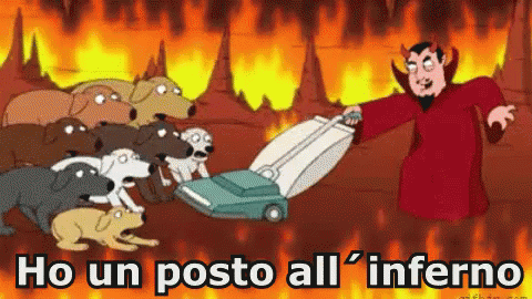 A Cartoon Of A Devil Using A Vacuum Cleaner To Clean Up Dogs In Hell GIF