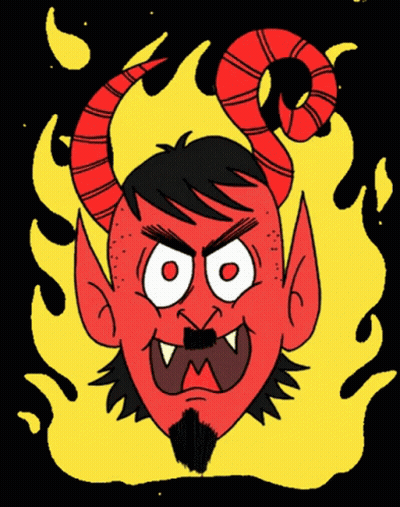 A Cartoon Of A Devil With Horns And Fangs GIF