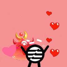 A Cartoon Of A Devil With Horns And Hearts Saying Love Ya GIF