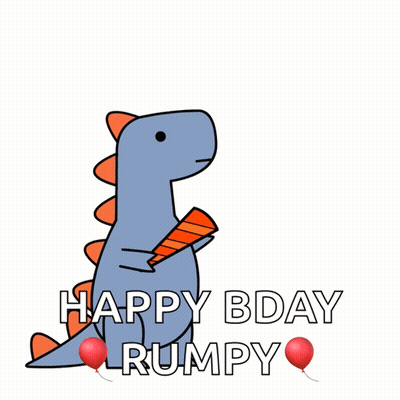 A Cartoon Of A Dinosaur With The Words Happy Bday Rumpy Written Below It GIF