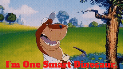 A Cartoon Of A Dinosaur With The Words " I 'M One Smart Dinosaur " On The Bottom GIF