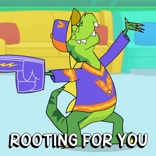 A Cartoon Of A Dinosaur With The Words Rooting For You Below Him GIF