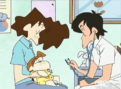 A Cartoon Of A Doctor Examining A Baby With A Stethoscope While A Woman Looks On . GIF