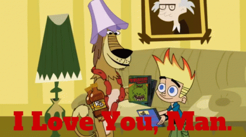A Cartoon Of A Dog And A Boy With The Words I Love You Man GIF