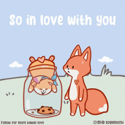 A Cartoon Of A Dog And A Fox With The Words So In Love With You Below Them GIF