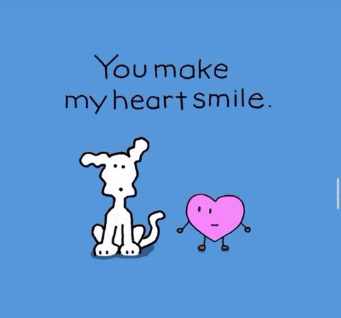 A Cartoon Of A Dog And A Pink Heart With The Words You Make My Heart Smile GIF