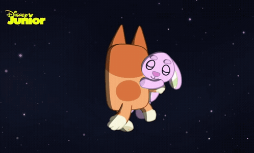 A Cartoon Of A Dog And A Stuffed Animal With Disney Junior Written On The Bottom Right GIF