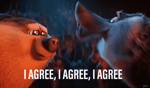 A Cartoon Of A Dog And A Wolf With The Words I Agree I Agree I Agree GIF
