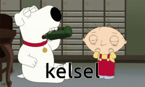 A Cartoon Of A Dog Drinking From A Green Bottle With The Word Kelsel Written Below It GIF