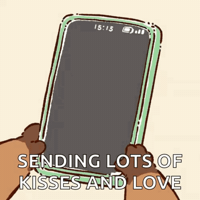 A Cartoon Of A Dog Holding A Cell Phone With The Words Sending Lots Of Kisses And Love GIF