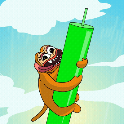 A Cartoon Of A Dog Holding A Green Tube With A Green Straw GIF