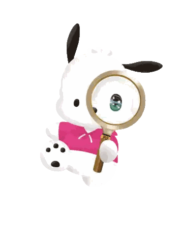 A Cartoon Of A Dog Holding A Magnifying Glass With The Word Pochacco On The Bottom Sticker