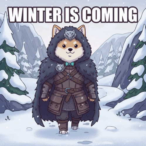 A Cartoon Of A Dog In Armor With The Words Winter Is Coming Behind Him GIF