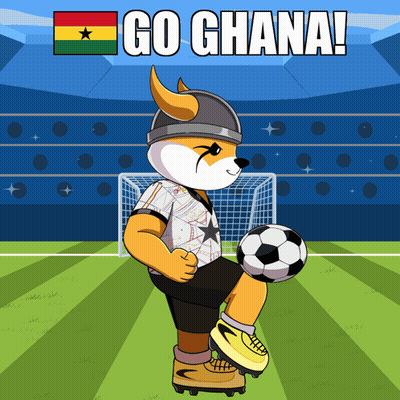A Cartoon Of A Dog Kicking A Soccer Ball With The Words Go Ghana Written Above It GIF