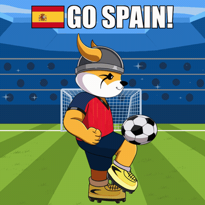 A Cartoon Of A Dog Kicking A Soccer Ball With The Words Go Spain Written Above Him GIF