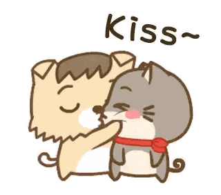 A Cartoon Of A Dog Kissing A Cat With The Word Kiss Below Sticker