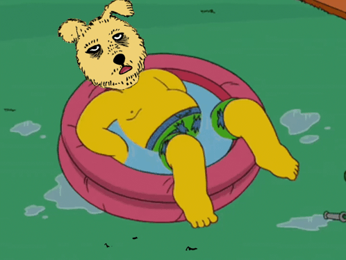 A Cartoon Of A Dog Laying In A Pool With The Words Tired Tuesday Below It GIF