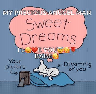 A Cartoon Of A Dog Laying On A Bed With A Cloud That Says Sweet Dreams GIF