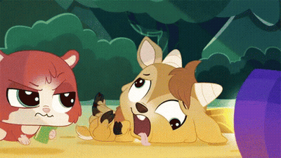 A Cartoon Of A Dog Laying On The Ground With A Purple Object In The Background GIF