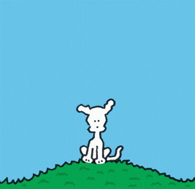 A Cartoon Of A Dog Looking At A Heart Shaped Object Flying In The Sky GIF