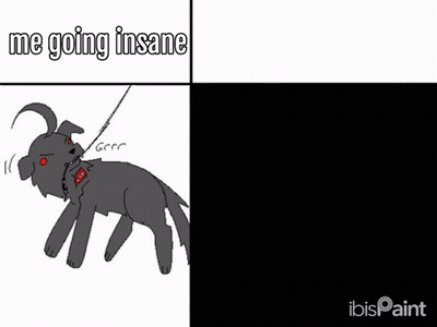 A Cartoon Of A Dog On A Leash With The Words Me Going Insane And Not Actually Insane GIF